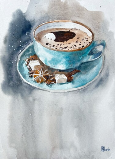 Painting titled "Coffee" by Lida Khomyakova (Artelida), Original Artwork, Watercolor