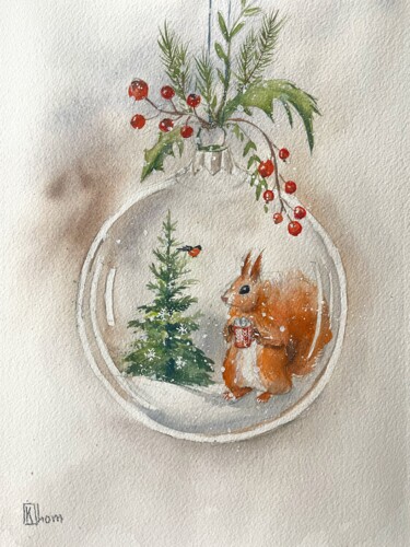 Pittura intitolato "Christmas" da Lida Khomyakova (Artelida), Opera d'arte originale, Acquarello