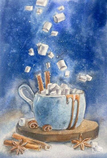 Peinture intitulée "Winter. Coffee." par Lida Khomyakova (Artelida), Œuvre d'art originale, Aquarelle