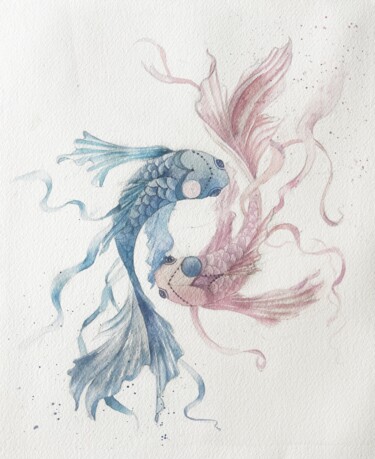 Peinture intitulée "Harmony. Yin Yang" par Lida Khomyakova (Artelida), Œuvre d'art originale, Aquarelle