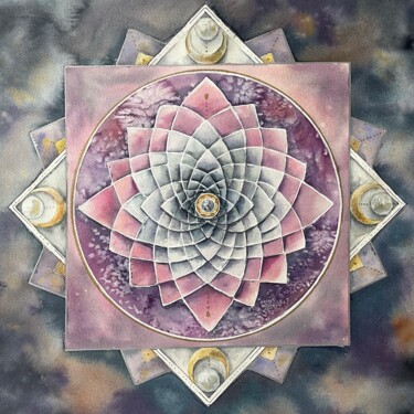 Painting titled "Flower. Mandala" by Lida Khomyakova (Artelida), Original Artwork, Watercolor