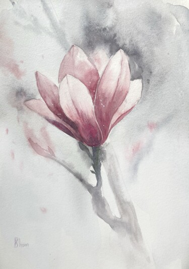 Pittura intitolato "Magnolia Flower" da Lida Khomyakova (Artelida), Opera d'arte originale, Acquarello