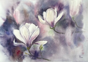 Schilderij getiteld "Magnolias" door Lida Khomyakova (Artelida), Origineel Kunstwerk, Aquarel