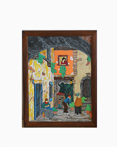 Painting titled "Spanish courtyard" by Lidiya Zubko, Original Artwork, Mosaic