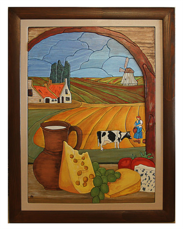 Painting titled "Cheese farm" by Lidiya Zubko, Original Artwork, Mosaic
