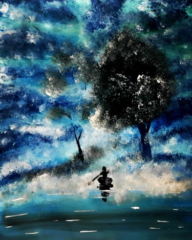 Pintura titulada "Утренняя рыбалка" por Artem Gatsenko, Obra de arte original, Acrílico Montado en Bastidor de camilla de ma…