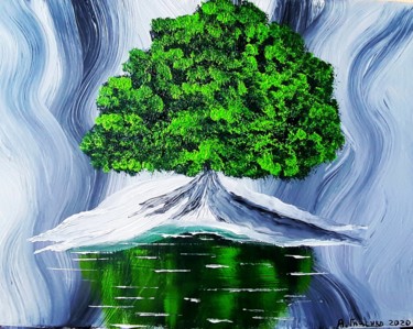 Painting titled "Зеленое дерево" by Artem Gatsenko, Original Artwork, Acrylic Mounted on Wood Stretcher frame