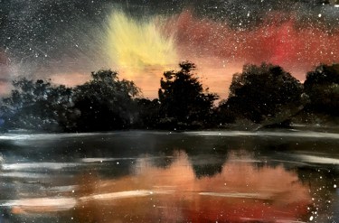 Картина под названием "Речной закат" - Артем Гаценко, Подлинное произведение искусства, Акрил Установлен на Деревянная рама…