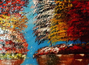 Malerei mit dem Titel "Деревья осенью" von Artem Gatsenko, Original-Kunstwerk, Acryl Auf Keilrahmen aus Holz montiert