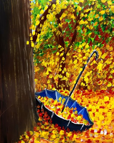 Картина под названием "Осенний зонт" - Артем Гаценко, Подлинное произведение искусства, Акрил Установлен на Деревянная рама…