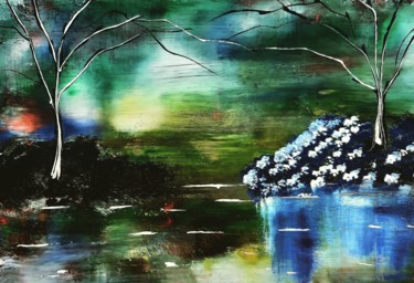 「Зеленый закат」というタイトルの絵画 Артем Гаценкоによって, オリジナルのアートワーク, アクリル ウッドストレッチャーフレームにマウント