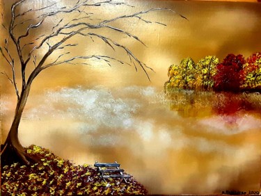 Painting titled "Осенний туман" by Artem Gatsenko, Original Artwork, Acrylic Mounted on Wood Stretcher frame
