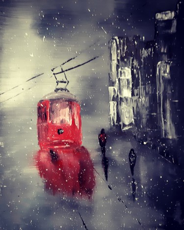 Картина под названием "Трамвай" - Артем Гаценко, Подлинное произведение искусства, Акрил Установлен на Деревянная рама для н…