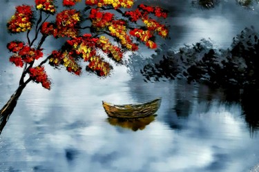 Картина под названием "Лодка" - Артем Гаценко, Подлинное произведение искусства, Акрил Установлен на Деревянная рама для нос…