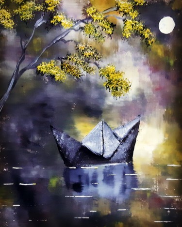 Картина под названием "Бумажный кораблик" - Артем Гаценко, Подлинное произведение искусства, Акрил Установлен на Деревянная…