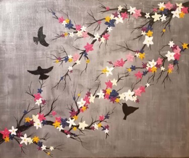 Peinture intitulée "Douces fleurs" par Lidevi, Œuvre d'art originale, Huile Monté sur Châssis en bois