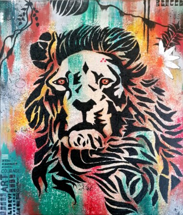 Painting titled "Lion" by Lidevi, Original Artwork, Acrylic Mounted on Wood Stretcher frame