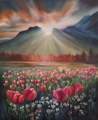 Картина под названием "Sunset in the mount…" - Lidi Fon Rid, Подлинное произведение искусства, Масло