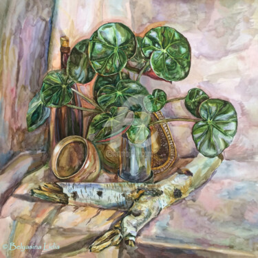 印花与版画 标题为“Unknown houseplant” 由Lidia Bеlyasin, 原创艺术品, 水彩 安装在其他刚性面板上