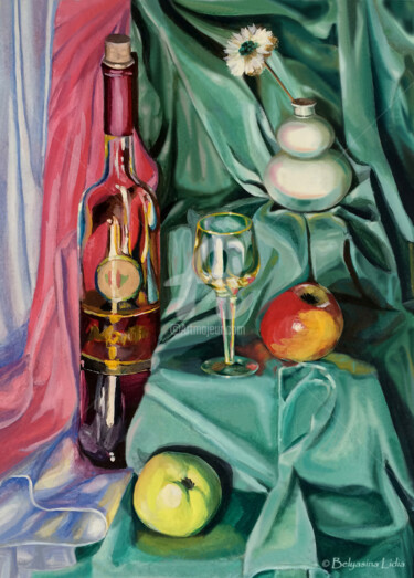 Druckgrafik mit dem Titel "Still life with app…" von Lidia Belyasin, Original-Kunstwerk, Tempera Auf Karton montiert