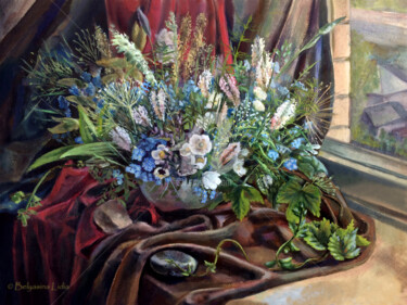 Printmaking titled "Flowers" by Lidia Belyasin, Original Artwork, Tempera Mounted on Cardboard