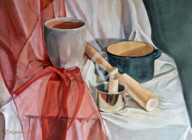 Printmaking titled "Kitchenware" by Lidia Belyasin, Original Artwork, Tempera Mounted on Cardboard