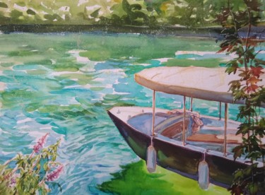 Schilderij getiteld "das Boot auf Seine-3" door Lidia Epshtein, Origineel Kunstwerk, Aquarel