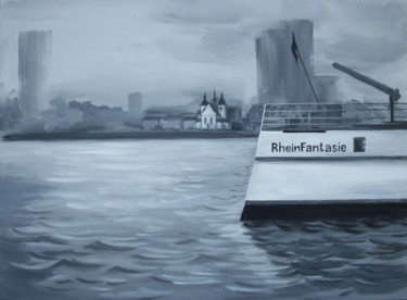 Painting titled "Ship on the Rhine i…" by Lidia Epshtein, Original Artwork, Acrylic