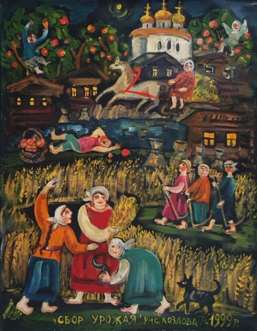 Pintura intitulada "Grain Harvest" por Lidia Kozlova, Obras de arte originais, Óleo