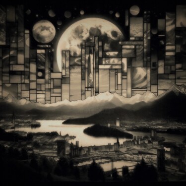 Arte digitale intitolato "Earth, Moon, and Dr…" da Lidija Nidorfer, Opera d'arte originale, Collage digitale