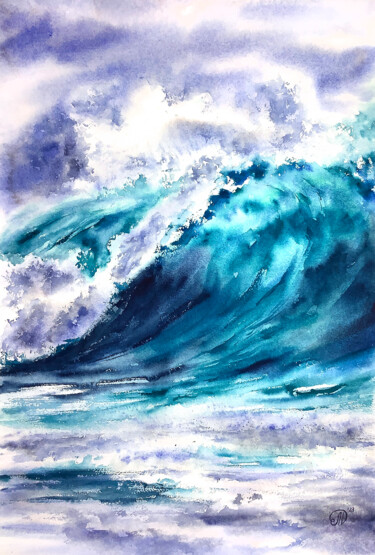 Peinture intitulée "Sea wave" par Lidia Nureeva, Œuvre d'art originale, Aquarelle