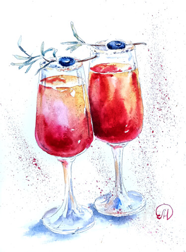 绘画 标题为“Champagne” 由Lidia Nureeva, 原创艺术品, 水彩