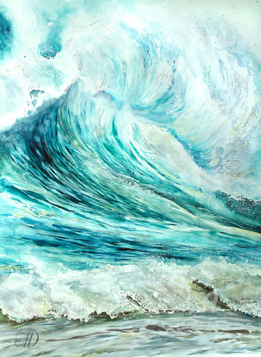 Painting titled "Sea waves" by Lidia Nureeva, Original Artwork, Watercolor