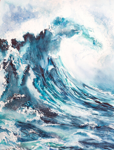 Malerei mit dem Titel "Huge wave" von Lidia Nureeva, Original-Kunstwerk, Aquarell