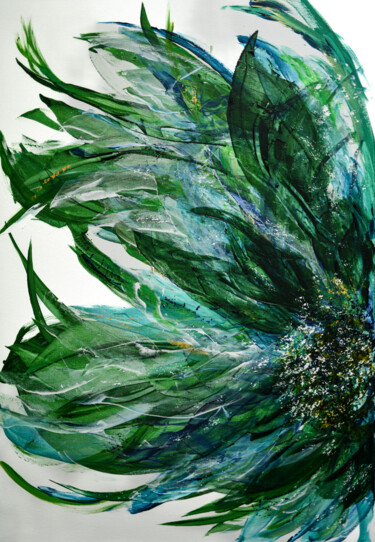 Pintura intitulada "Zielony kwiat" por Lidia Sieczkowska, Obras de arte originais, Acrílico