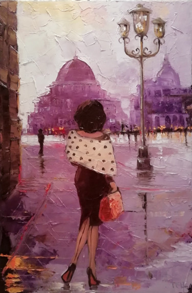 Painting titled "Una nuova piazza" by Lidia Tchoumakova, Original Artwork, Oil