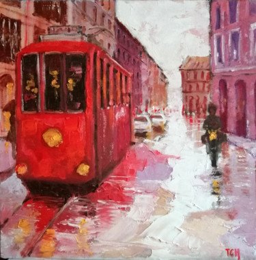 Pittura intitolato "Una mattina piovosa" da Lidia Tchoumakova, Opera d'arte originale, Olio