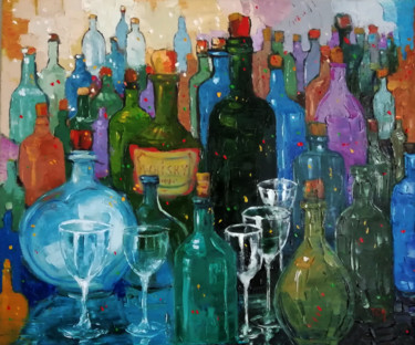 Painting titled "Intorno alla festa" by Lidia Tchoumakova, Original Artwork, Oil Mounted on Wood Stretcher frame