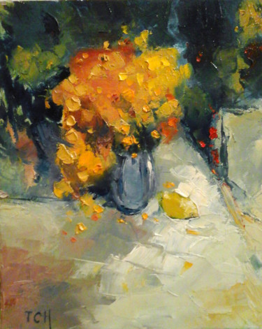 Painting titled "Vaso di fiori" by Lidia Tchoumakova, Original Artwork, Oil