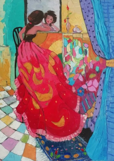 Painting titled "Allo specchio" by Lidia Tchoumakova, Original Artwork, Oil Mounted on Wood Stretcher frame