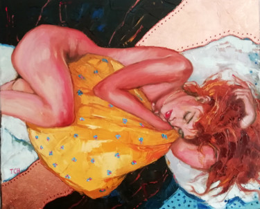 Pittura intitolato "Nel mio letto" da Lidia Tchoumakova, Opera d'arte originale, Olio Montato su Telaio per barella in legno