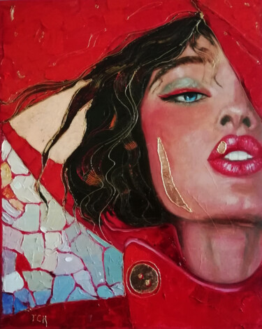 Painting titled "Pensiero in rosso" by Lidia Tchoumakova, Original Artwork, Oil Mounted on Wood Stretcher frame