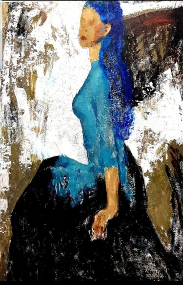 Schilderij getiteld "BLUE HAIR" door Lidia Zadeh Petrescu, Origineel Kunstwerk, Acryl
