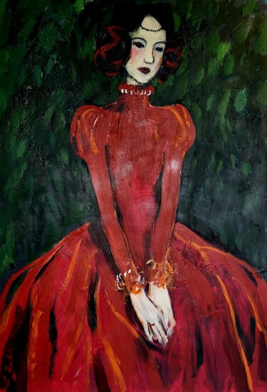 Painting titled "LADY IN RED DRESS" by Lidia Zadeh Petrescu, Original Artwork, Acrylic
