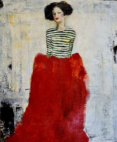 Schilderij getiteld "LADY IN RED" door Lidia Zadeh Petrescu, Origineel Kunstwerk, Acryl