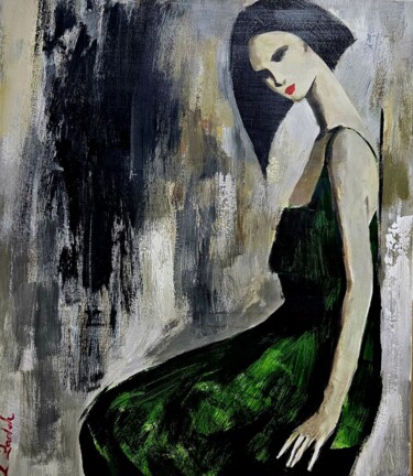 Schilderij getiteld "GREEN DRESS" door Lidia Zadeh Petrescu, Origineel Kunstwerk, Acryl