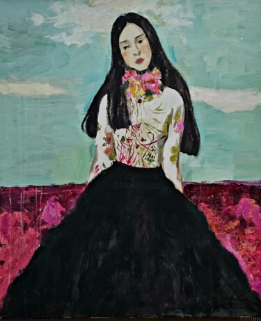Malarstwo zatytułowany „THE GIRL WITH ROMAN…” autorstwa Lidia Zadeh Petrescu, Oryginalna praca, Akryl