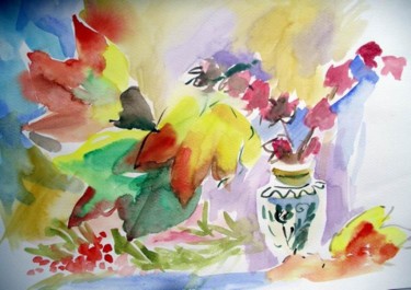 Peinture intitulée "Feuilles rouges1" par Lyria, Œuvre d'art originale