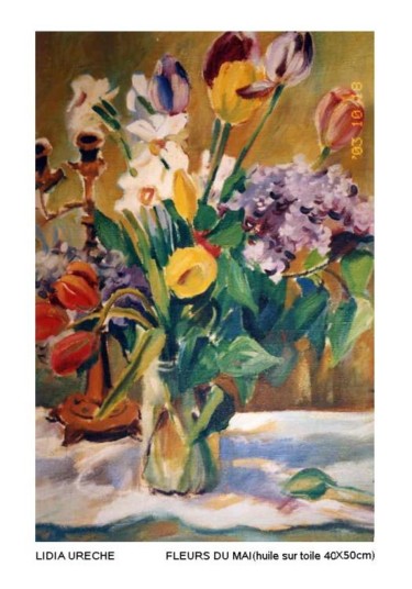 Peinture intitulée "Tulipes et lilas" par Lyria, Œuvre d'art originale, Huile
