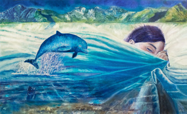 Schilderij getiteld "The Return in blue" door Lidia Gajek, Origineel Kunstwerk, Olie
